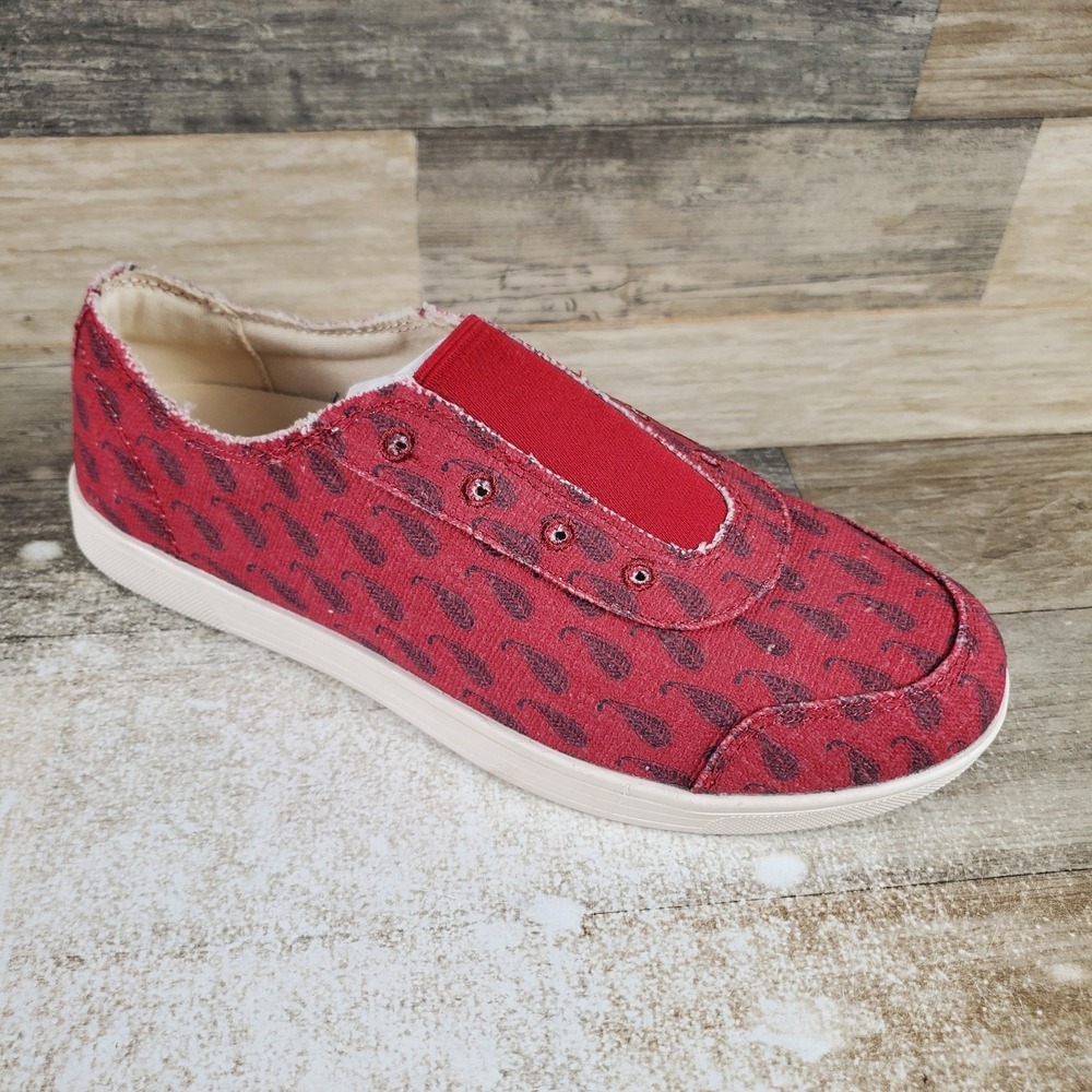Spenco Santa Maria Batik Womens Shoes Sz 9.5 D Red Paisley Slip On Sneakers